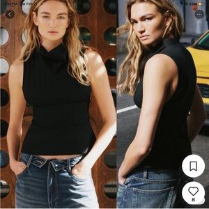 NWT Zara Black High Neck Draped Neck Tank Top